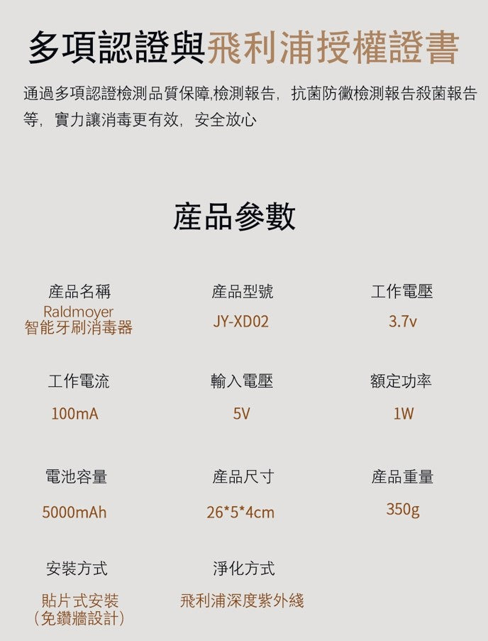 UVC+UVA燈珠智能牙刷消毒器