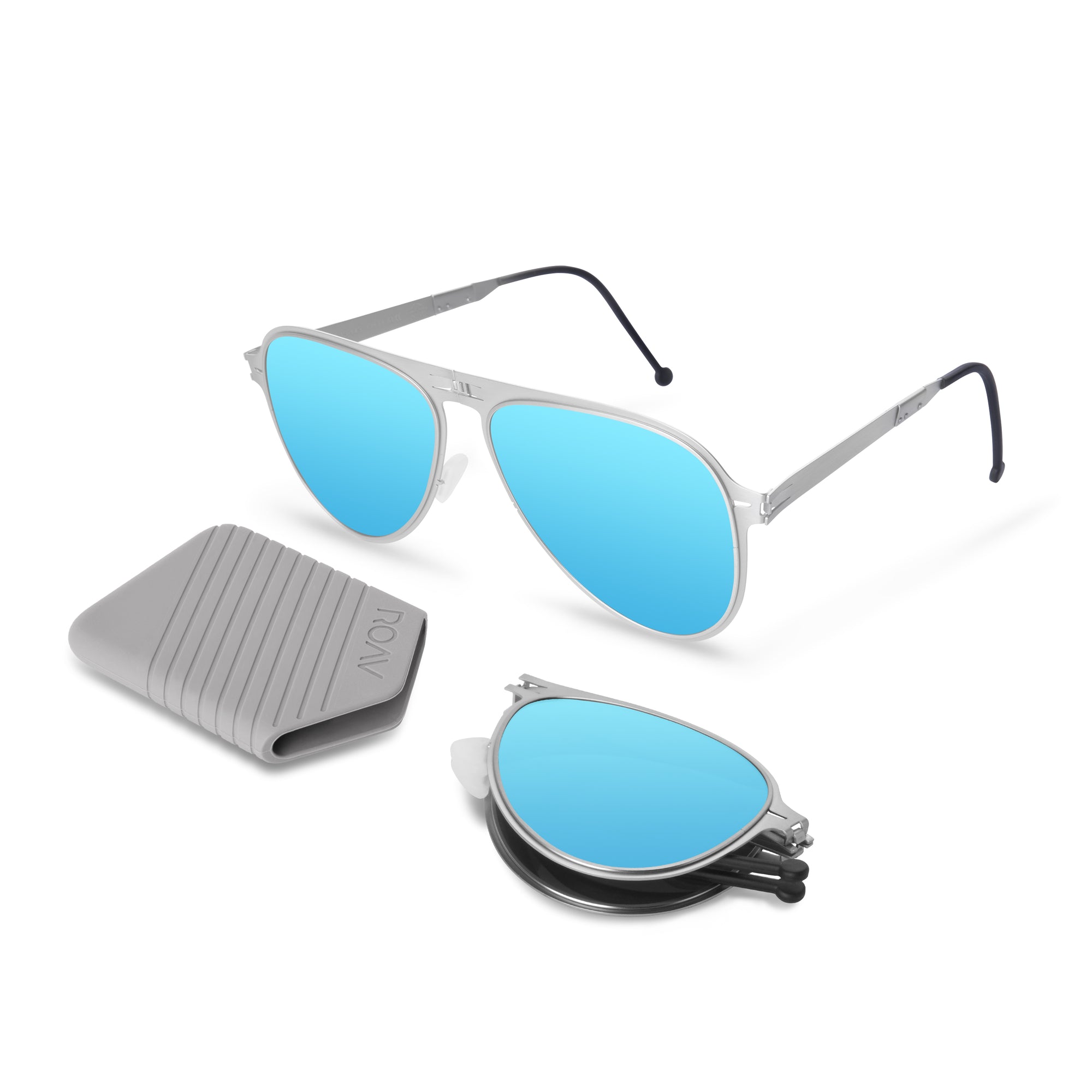 ATLAS Folding Sunglass 8101 Brush Silver / Blue Mirror
