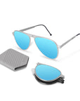 ATLAS Folding Sunglass 8101 Brush Silver / Blue Mirror