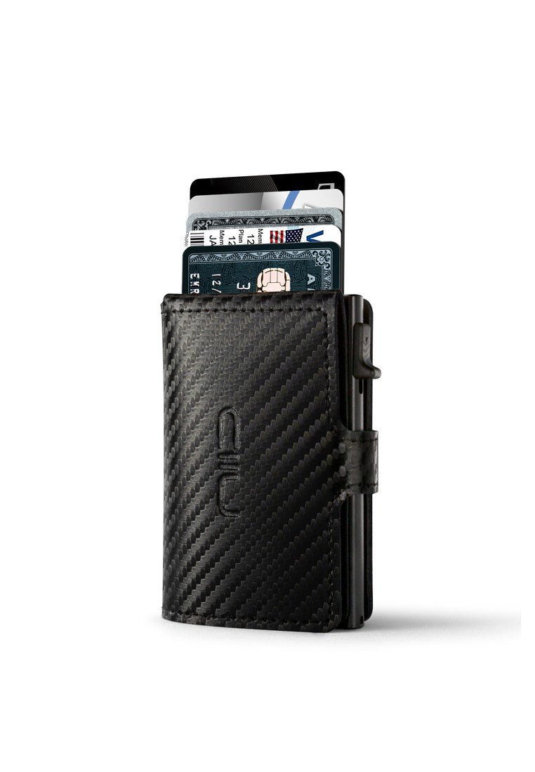 Slide Mini Wallet ‧碳纖真皮Carbon RFID小銀包型卡片盒 - 黑