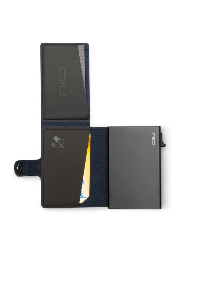 Slide Mini Wallet ‧碳纖真皮Carbon RFID小銀包型卡片盒 - 黑