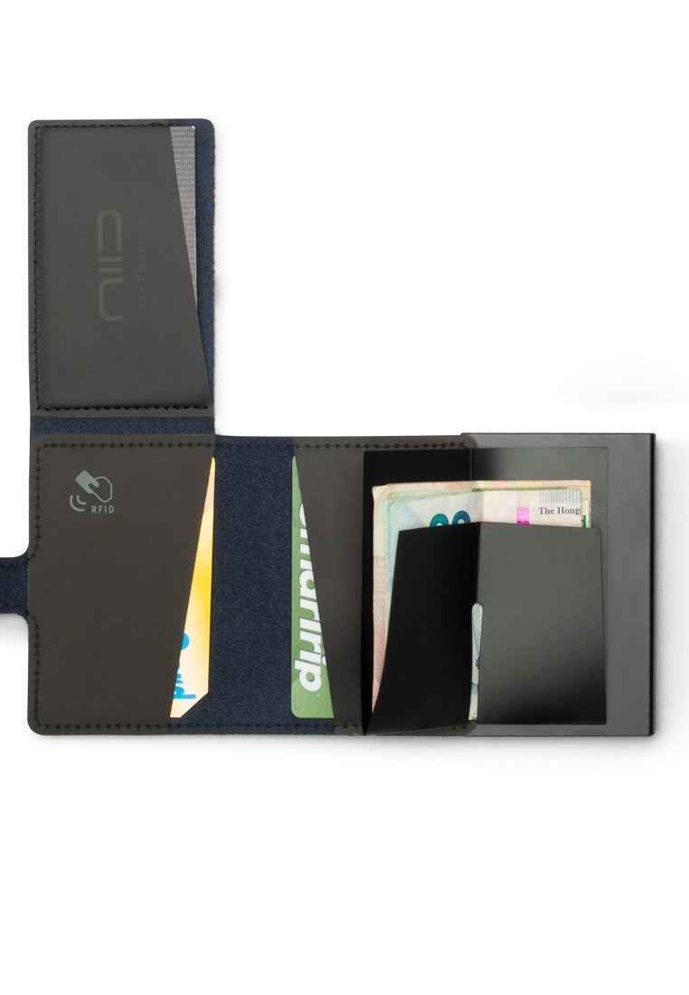 Slide Mini Wallet ‧碳纖真皮Carbon RFID小銀包型卡片盒 - 黑