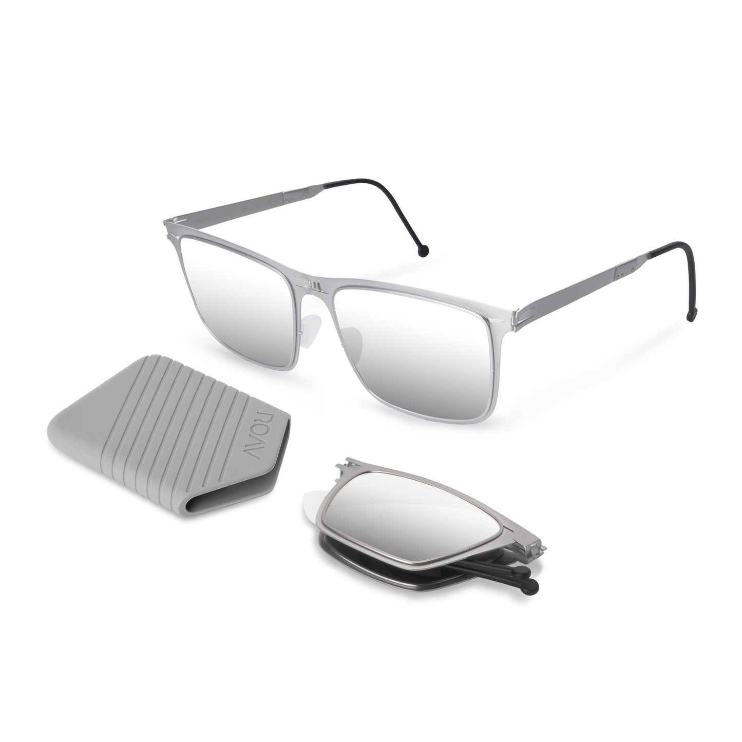Echo Folding Sunglass 8203 Brush Silver/Silver Mirror
