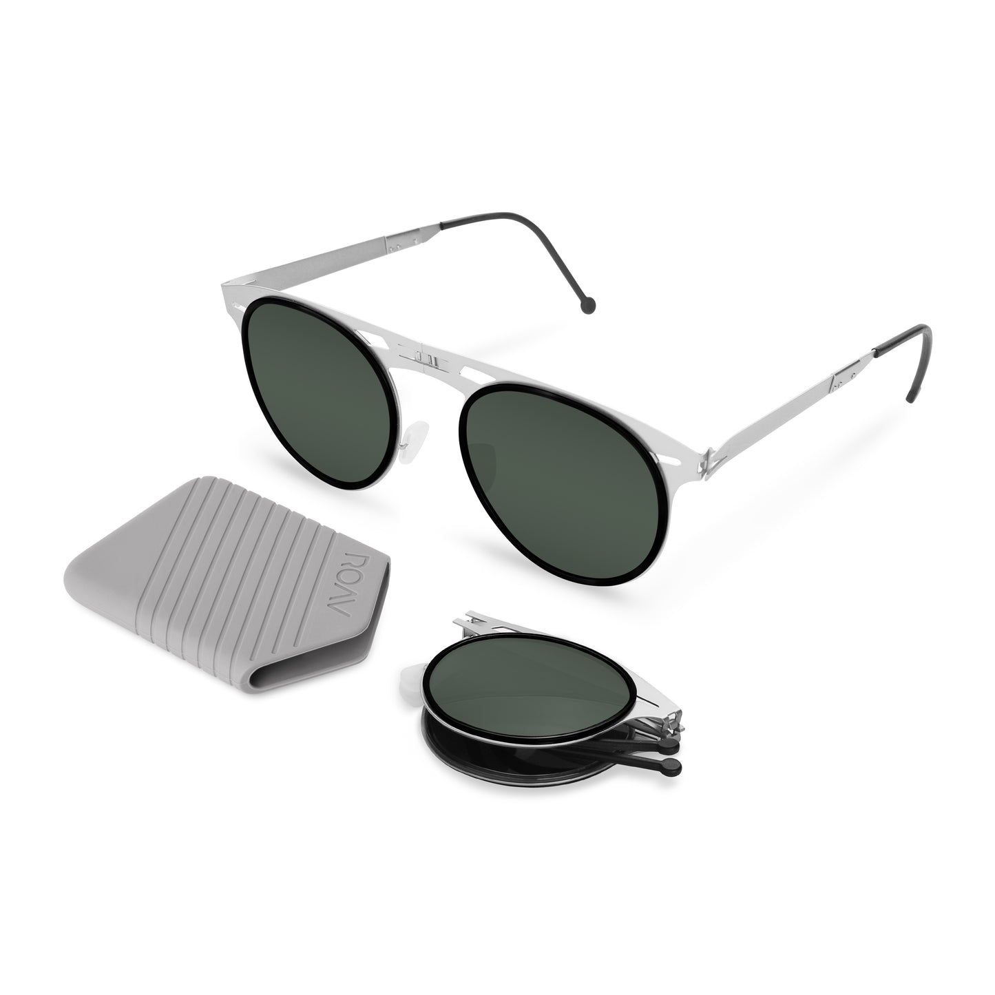 Blade Folding Sunglass 8303 Brush Silver /Black/ G15