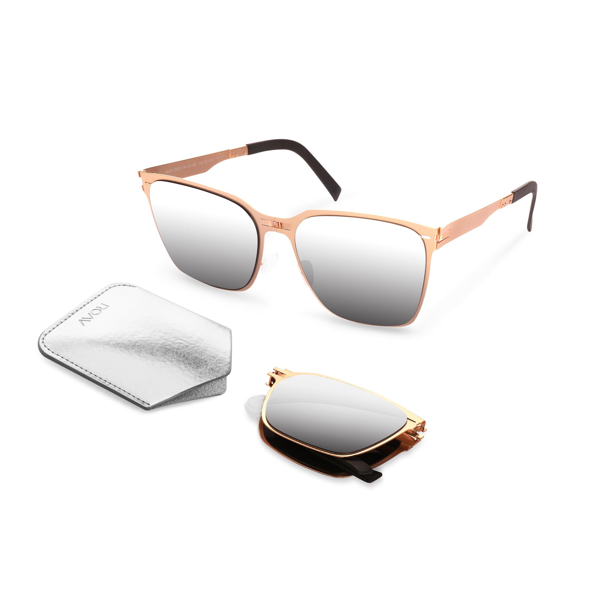 AUDREY Folding Sunglass SS002 Brush Gold / Silver Mirror