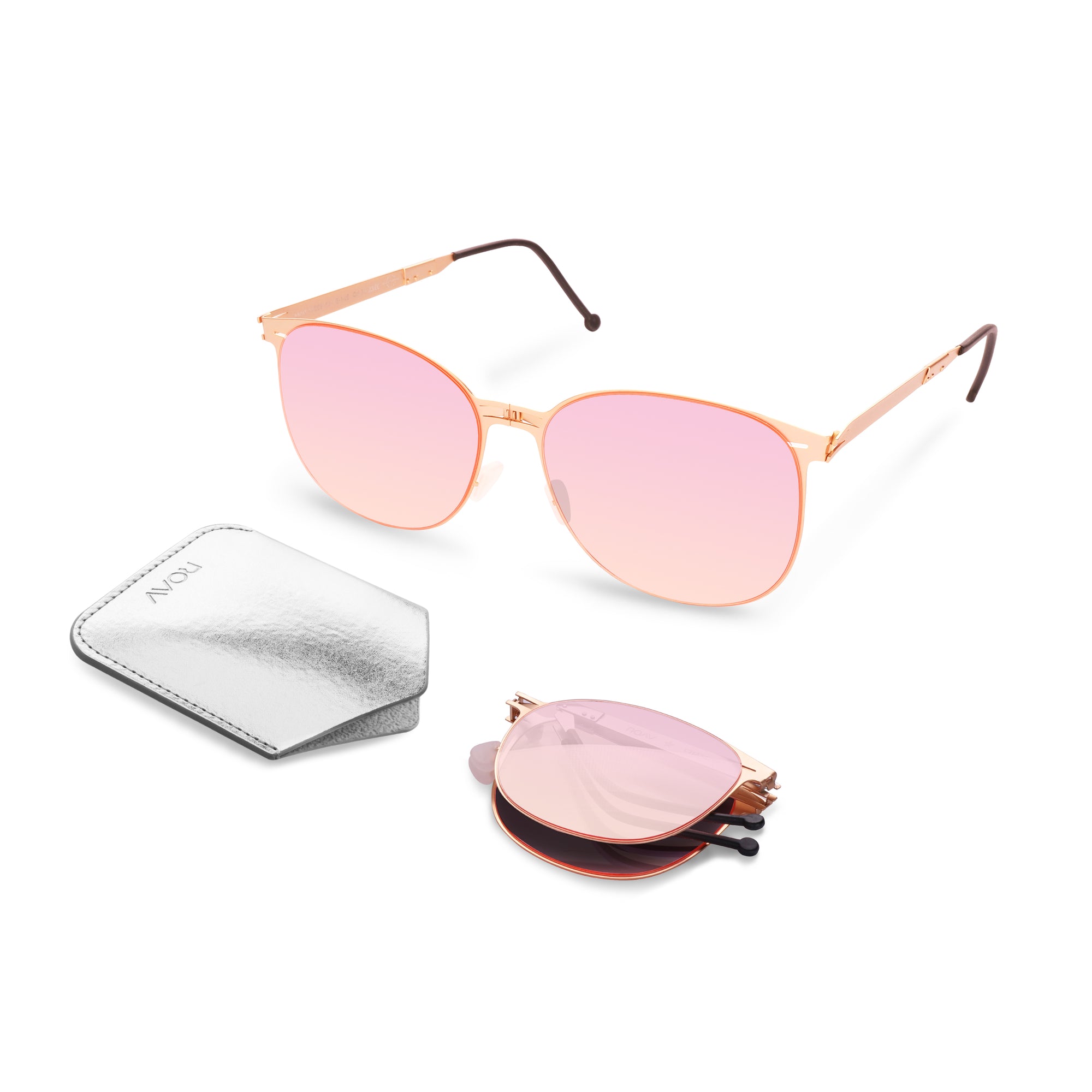 CHARLIZE Folding Sunglass SS009 Brush Gold / Pink Mirror