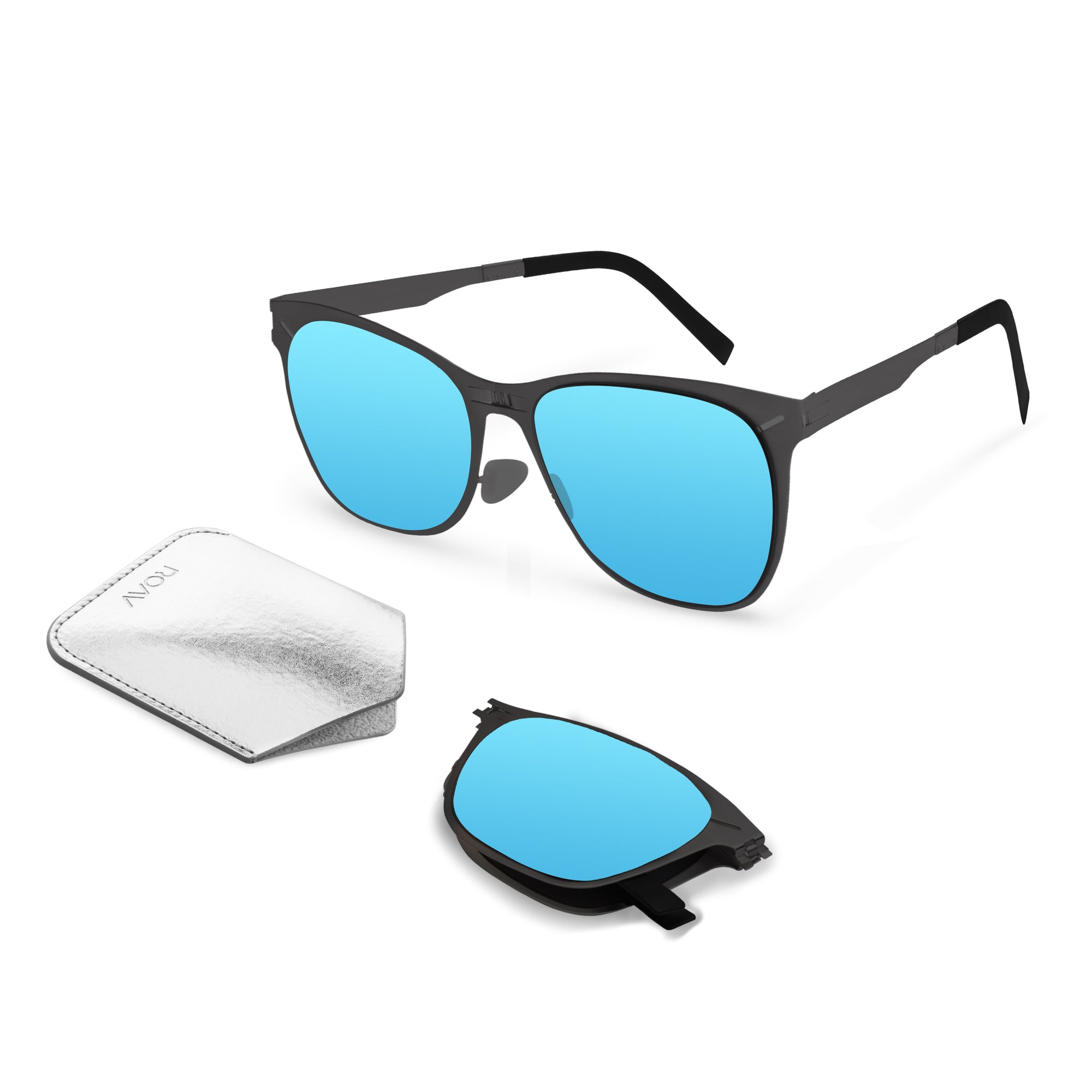 Bond Folding Sunglass SS013 Matte Black / Blue Mirror
