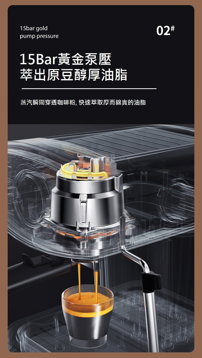 在家自製‧高壓萃取‧生活享受‧奶泡‧拉花‧PE2190 復古溫控顯示計意式半自動咖啡機