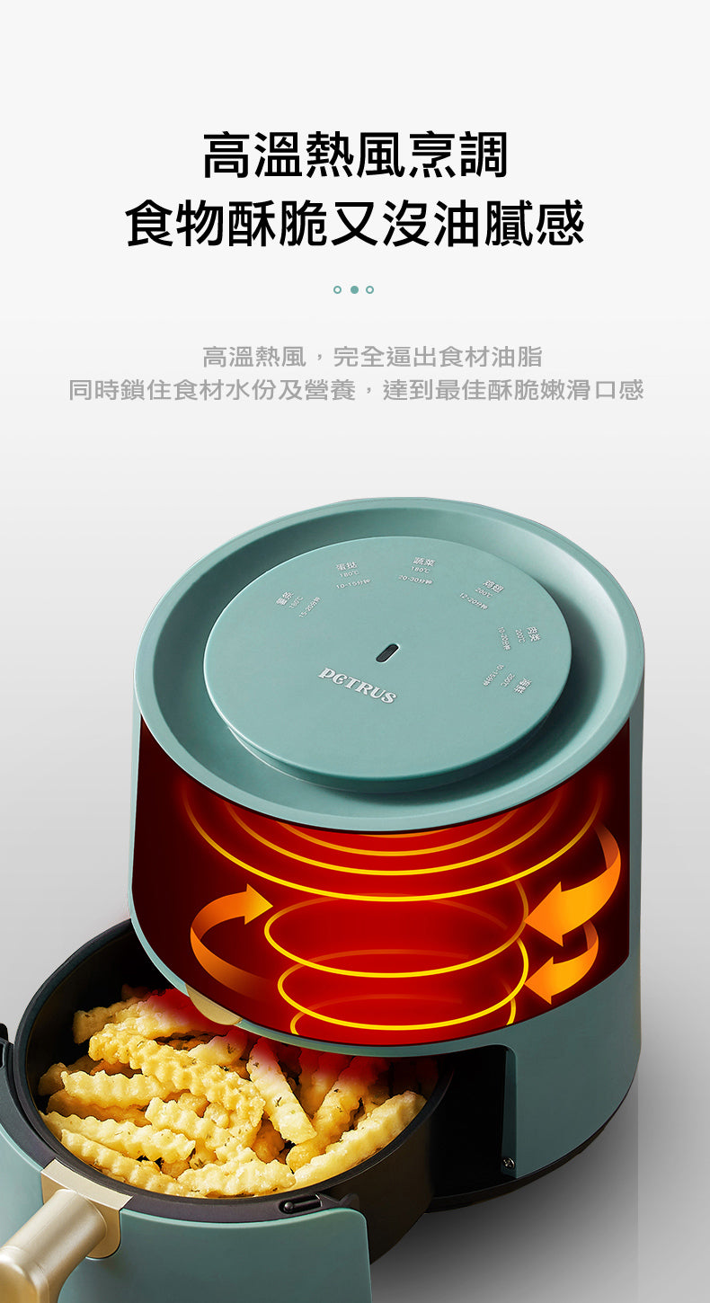 無油‧高溫‧美食‧炸物‧不黏‧易潔‧輕盈小型氣炸鍋PE7615GR