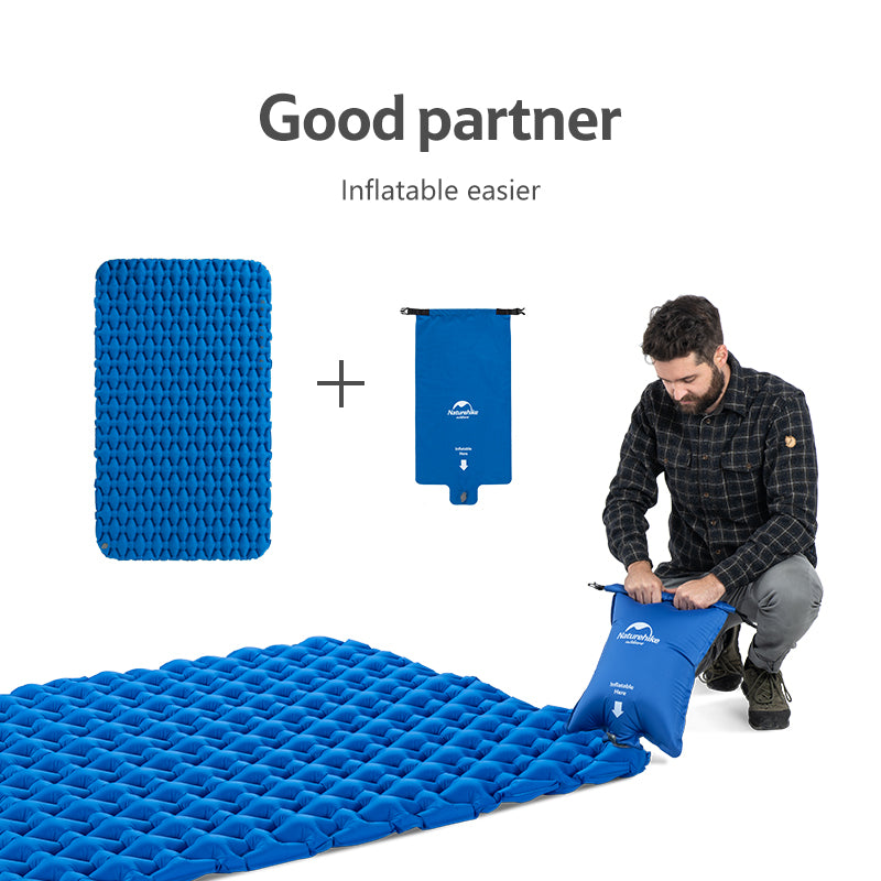 雙人輕盈TPU露營充氣床墊連充氣袋FC-11 Diamond Lightweight TPU Camping Inflatable Mattress Couple Include Inflate Bag(Blue)