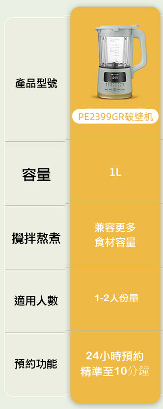 攪拌‧生果‧蔬果‧冷熱‧甜品‧冰沙‧豆漿‧PE2399多功能破壁機