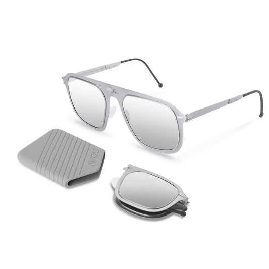 VIRGIL Folding Sunglass 8003 Brush Silver / Silver Mirror