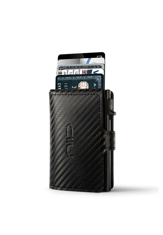 Slide Mini Wallet ‧碳纖真皮Carbon RFID小銀包型卡片盒 - 黑