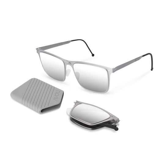 Echo Folding Sunglass 8203 Brush Silver/Silver Mirror