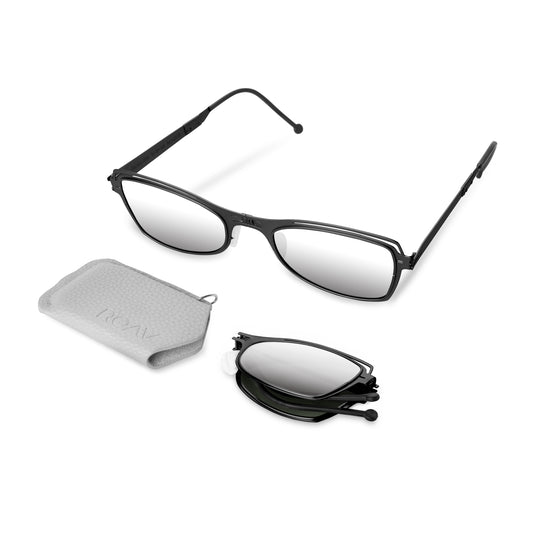 Penelope Folding Sunglass 5004 Matte Black / Silver Mirror