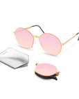 INGRID Folding Sunglass SS007 Brush Gold / Pink Mirror
