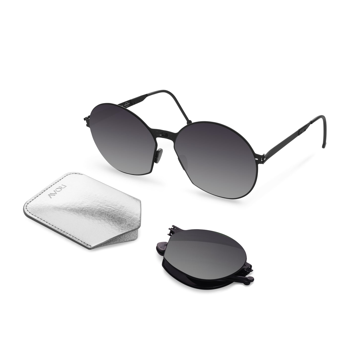 INGRID Folding Sunglass SS007 Matte Black / Grey Gradient