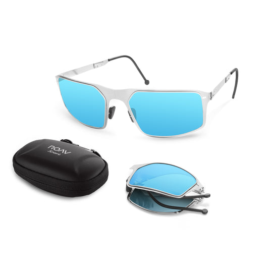 Arrow Folding Sunglass Z001 Brush Silver / Blue Mirror
