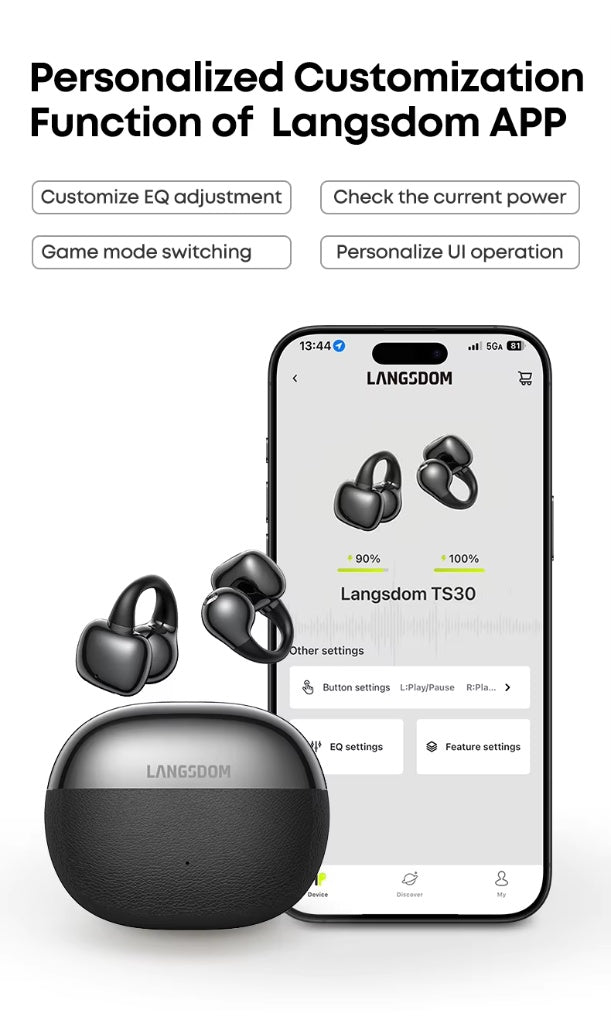 Langsdom TS30 藍牙耳夾式耳機｜長續航｜Type-C快充｜高清通話降噪耳機