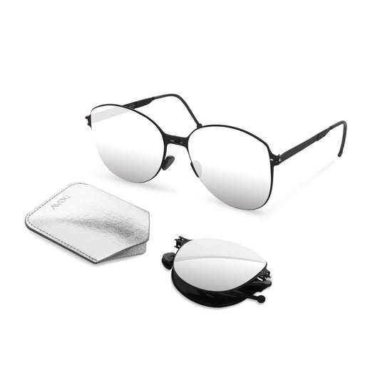 RITA Folding Sunglass S008 Mattle Black / Silver Mirror