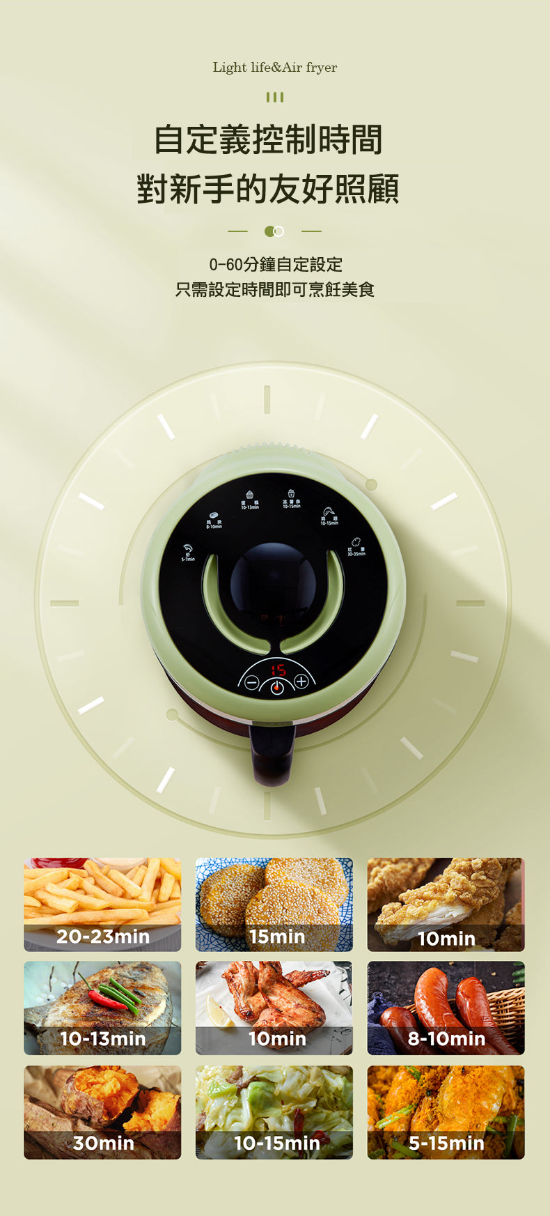 無油‧高溫‧美食‧觸控‧不黏‧易潔‧預約時間‧2L輕盈氣炸鍋PE7620